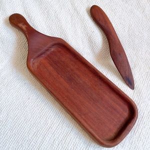 Wooden Butter dish and knife - wooden utensils- wooden serving tray with knife